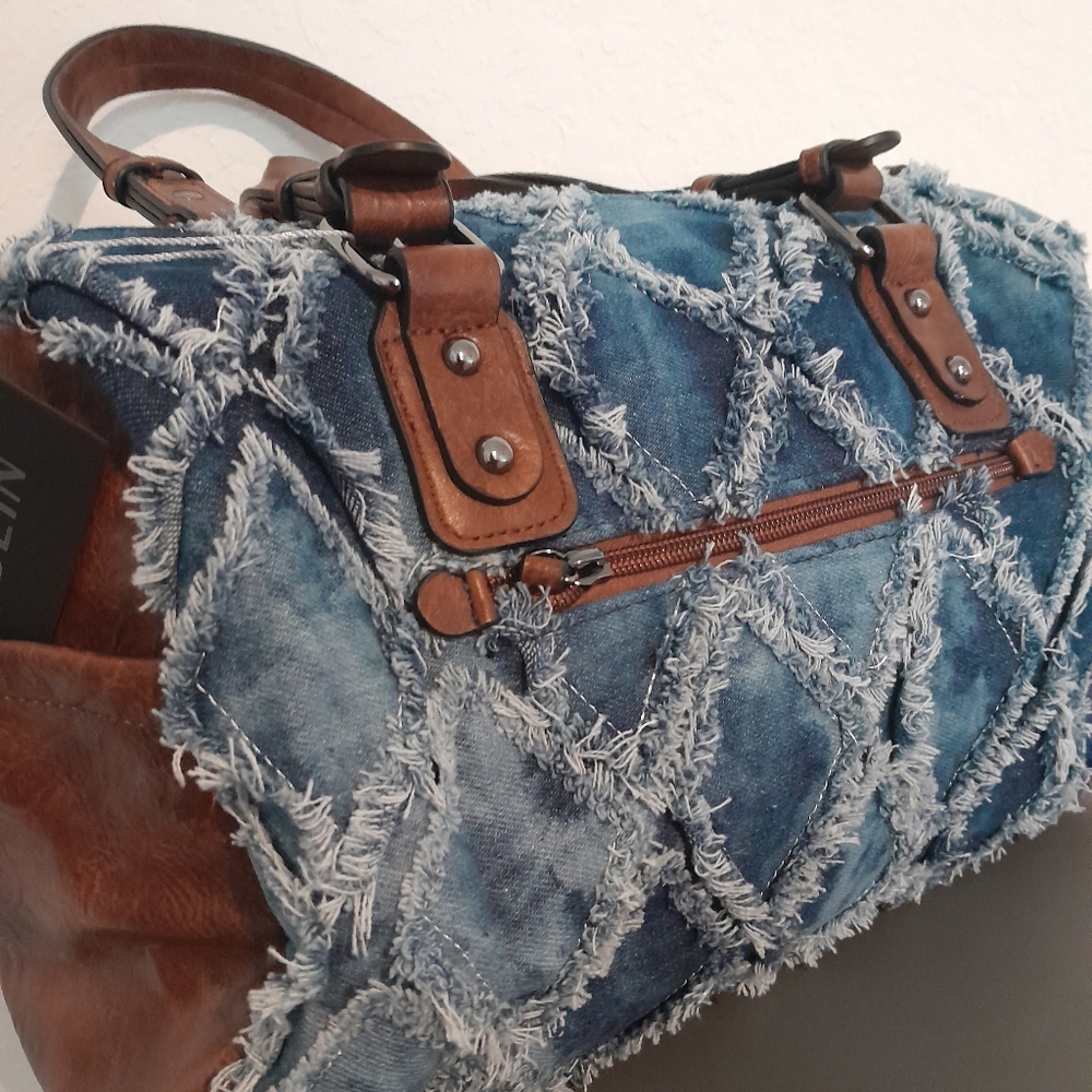 THE DENIM COLLECTION BY JACQUITA Vegan Leather Barrel Large Satchel Handbag - Picture 13 of 17
